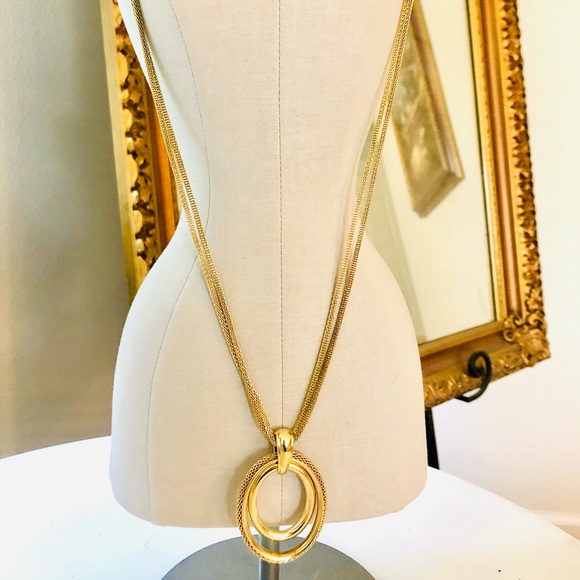 Vintage Gold Mesh Double Pendant Necklace - Picture 10 of 10